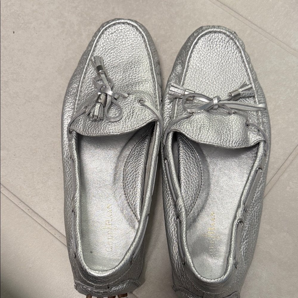 Cole Haan Metallic Silver Moccasins